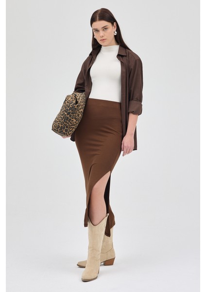 Kahve Likralı Uzun Lastik Bel Etek 8157A fiyatları