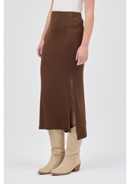 Kahve Likralı Uzun Lastik Bel Etek 8157A fırsatları