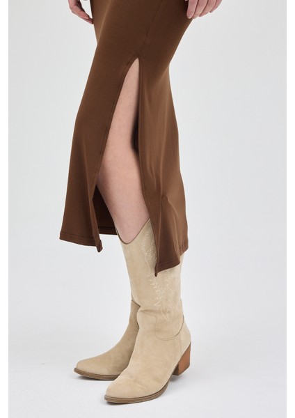 Kahve Likralı Uzun Lastik Bel Etek 8157A indirimleri