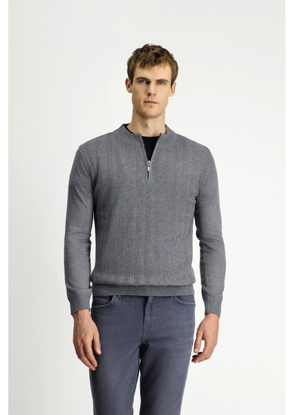 Regular Fit Yarım Balıkçı Yaka Fermuarlı Trıko Kazak