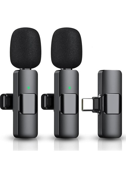 K9T2 Type-C Bağlantılı, 360° Ses Yakalama, Gürültü Azaltma Özellikli;, iPad ve iphone 15 ve 16/plus/pro/promax ve 17/pro/promax Uyumlu Kablosuz Çiftli Yaka Mikrofonu