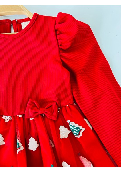 Kız Çocuk Karpuz Kol Noel Yılbaşı Temalı Kırmızı Elbise ve Taç Takım fiyatları