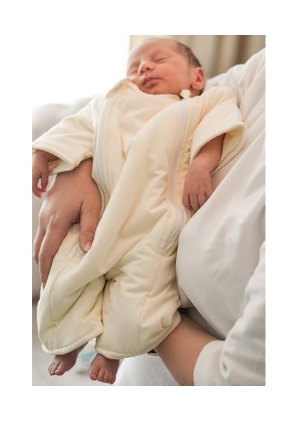 Pamuk Bebek Uyku Tulumu - Elyaf Dolgulu ve Alt Değiştirme Için Çift Fermuarlı (Krem, 3-6 Ay) fiyatları