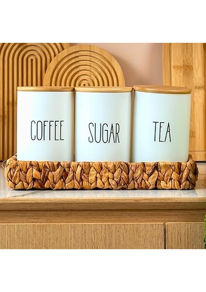 Beyaz Cam Kahve, Şeker ve Çay Saklama Kavanoz Seti Hava Geçirmez (3'lü Set) Baharatlık, Beyaz modelleri