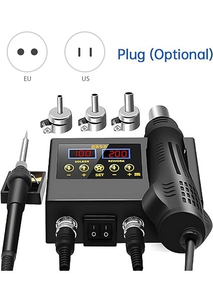 8898 2'si 1 Arada Lehimleme Istasyonu Dijital Ekran Sıcak Hava Kaynak Yeniden Işleme Sıcaklığı ve Hava Hacmi Ayarlanabilir Lehimleme Demiri Seti Cep Telefonu Bga Smd Pcb Ic Onarım Lehim fiyatları