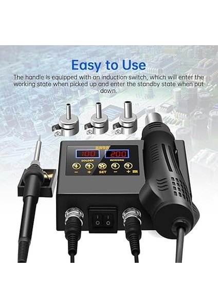 8898 2'si 1 Arada Lehimleme Istasyonu Dijital Ekran Sıcak Hava Kaynak Yeniden Işleme Sıcaklığı ve Hava Hacmi Ayarlanabilir Lehimleme Demiri Seti Cep Telefonu Bga Smd Pcb Ic Onarım Lehim indirimleri