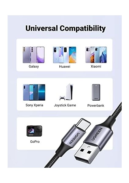 2.0 A Usb-A & Usb-C Örgülü Şarj ve Kablosu, 25 Santimetre, Siyah, 60124 fiyatları