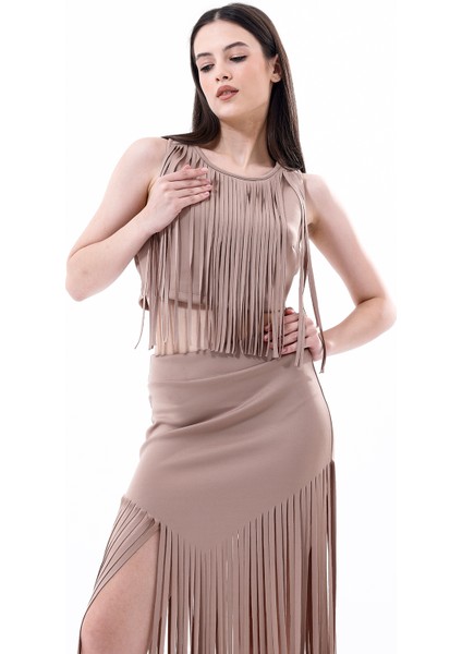 Arkası Fermuarlı Önü Püsküllü Scuba Bustiyer | BST35811 modelleri