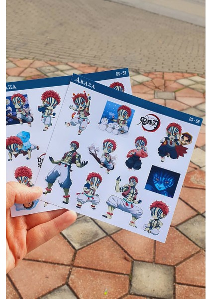 Kimetsu no yaiba-Demon Slayer Akaza -parlak kağıt 2 Li Set Anime Sticker Çıkartma