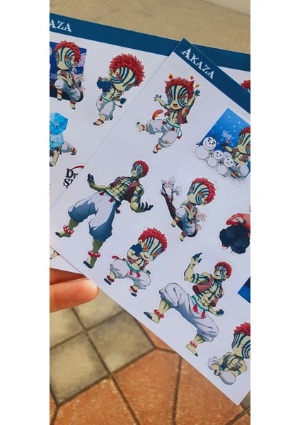 Kimetsu no yaiba-Demon Slayer Akaza -parlak kağıt 2 Li Set Anime Sticker Çıkartma