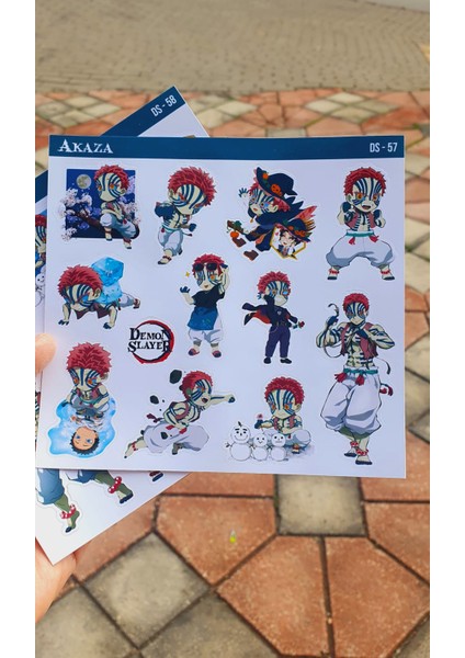 Kimetsu no yaiba-Demon Slayer Akaza -parlak kağıt 2 Li Set Anime Sticker Çıkartma