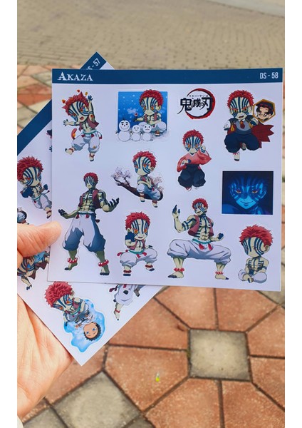 Kimetsu no yaiba-Demon Slayer Akaza -parlak kağıt 2 Li Set Anime Sticker Çıkartma