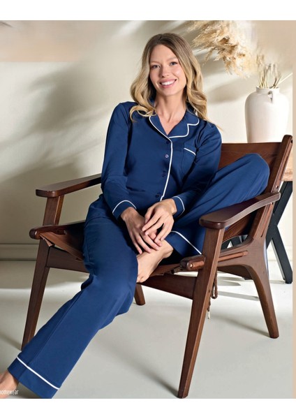 Lacıvert Uzun Kollu Pijama Takımı 3104