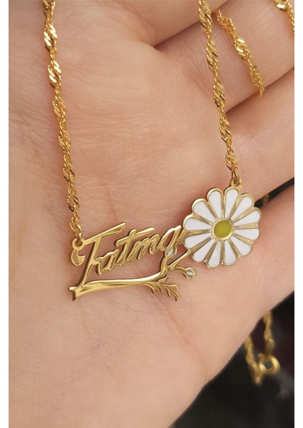 925 Ayar Gümüş 24 Ayar Altın Kaplama Isimli Papatya Kolye