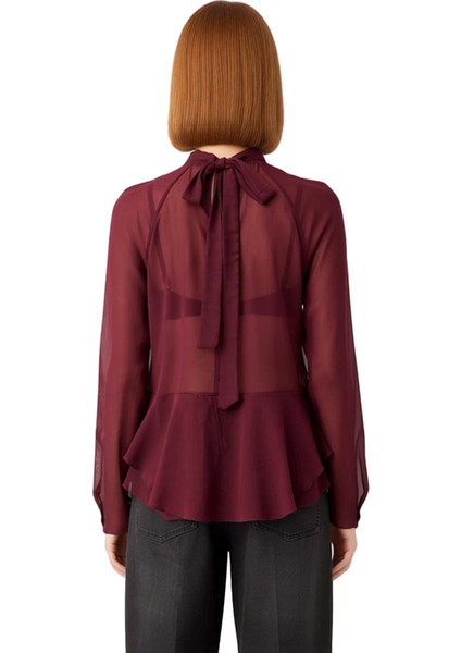 Kadınlar Için Zarif Fırfırlı Yüksek Yaka Uzun Kollu Şifon Bluz Kaliteli Şık Rahat Modern Zarif fiyatları