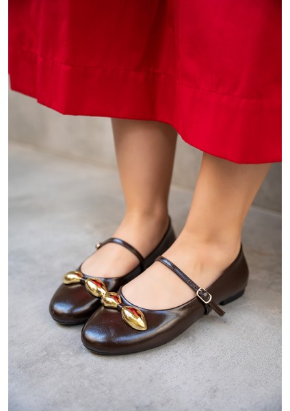 Loes Acı Kahve Süet Gold Aksesuarlı Düz Kadın Babet fiyatları