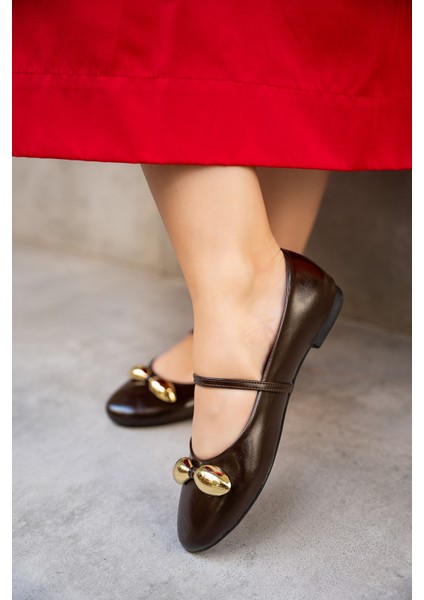 Loes Acı Kahve Süet Gold Aksesuarlı Düz Kadın Babet modelleri