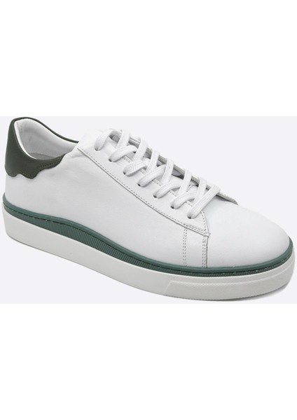 Hakiki Deri Sneaker Erkek Ayakkabı Beyaz Yeşil 9842