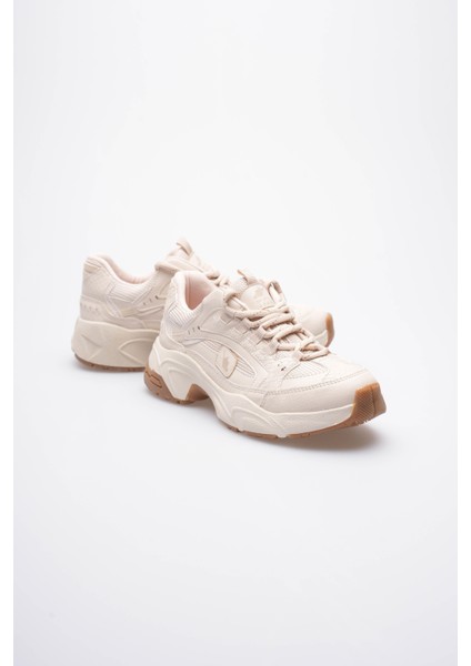 Kadın Sneaker File Baskılı Kalın Tabanlı Bej Rivex modelleri