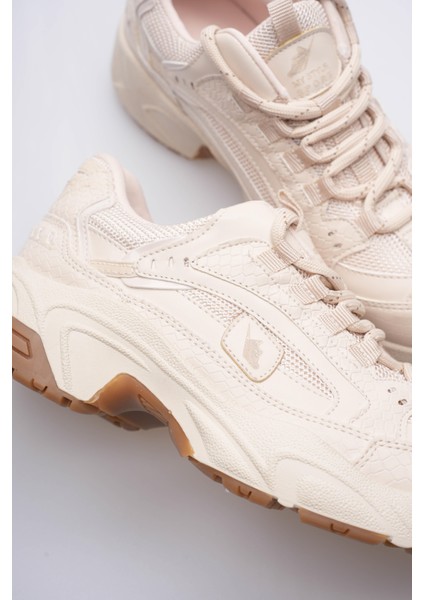 Kadın Sneaker File Baskılı Kalın Tabanlı Bej Rivex fırsatları