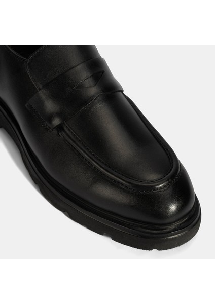 Erkek Siyah Deri Günlük Ayakkabı