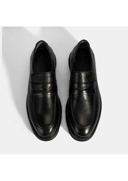 Erkek Siyah Deri Günlük Ayakkabı