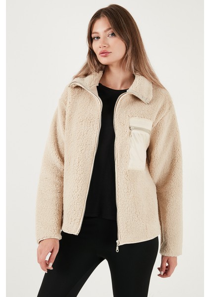 Regular Fit Klasik Yaka Göğüs Cep Detaylı Peluş Hırka Polar Bayan Polar 5866437