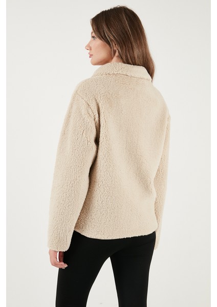 Regular Fit Klasik Yaka Göğüs Cep Detaylı Peluş Hırka Polar Bayan Polar 5866437