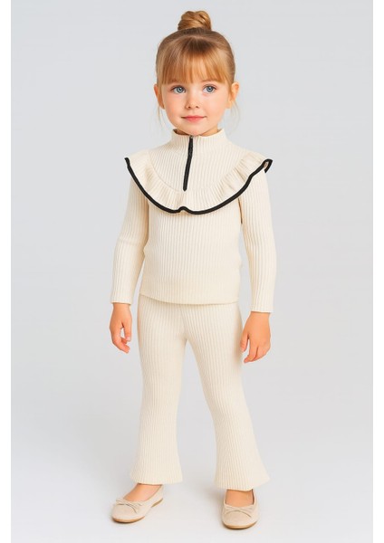 Fırfır Yaka Detaylı Fitilli Kız Çocuk Takım