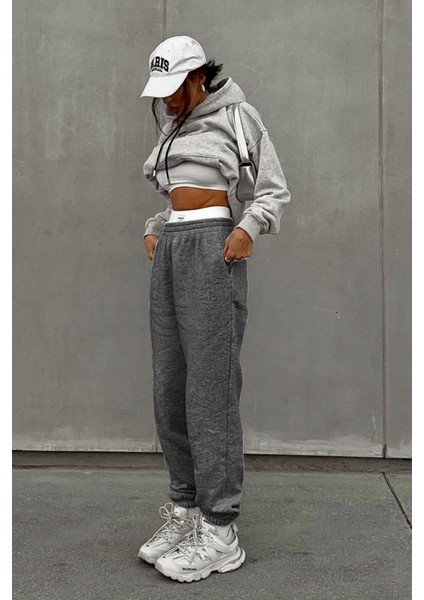 Erkek Kadın Kışlık Şardonlu Jogger Eşofman Altı Ultra Bol Kalıp Paça Lastikli