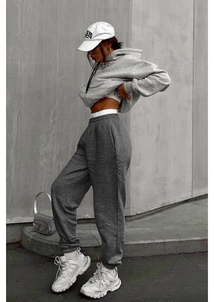 Erkek Kadın Kışlık Şardonlu Jogger Eşofman Altı Ultra Bol Kalıp Paça Lastikli fırsatları