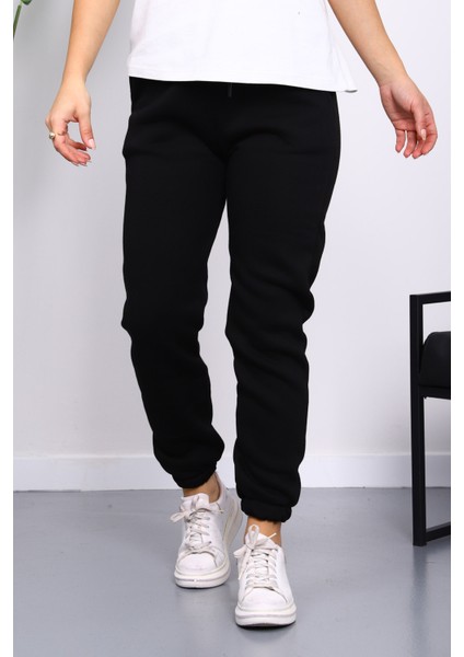 Siyah Üç Iplik Şardonlu Eşofman Altı