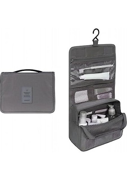 Ecoform Su Geçirmez Organizer Askılı Seyahat Kozmetik Makyaj Çantası Gri