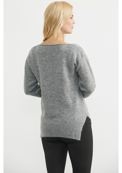 Yumuşak Dokulu V Yaka Triko Kazak - Füme indirimleri