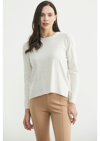 Sıfır Yaka Arkası Uzun Triko Kazak - Kemik fiyatları