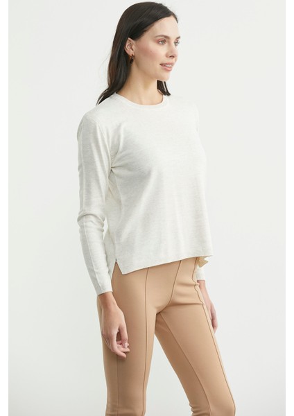 Sıfır Yaka Arkası Uzun Triko Kazak - Kemik fırsatları