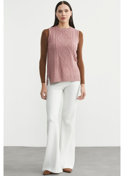 Etnik Motifli Kolsuz Triko Kazak - Gül