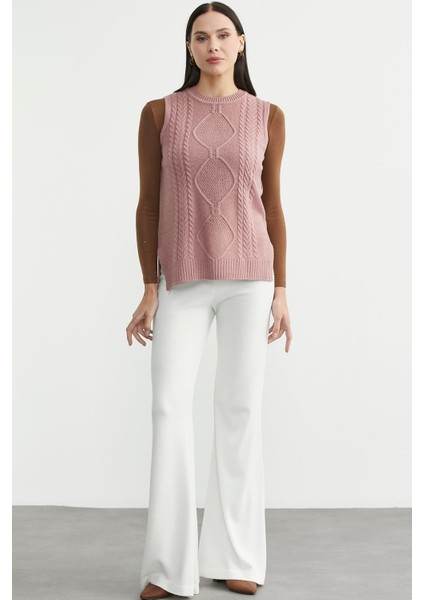 Etnik Motifli Kolsuz Triko Kazak - Gül fiyatları