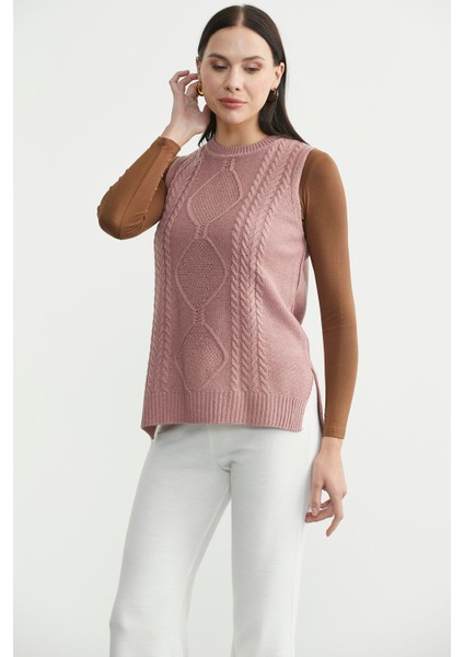 Etnik Motifli Kolsuz Triko Kazak - Gül modelleri