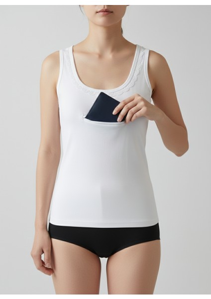 Kadın Atlet Cepli Fermuarlı Hac-Umre Seyahat Amaçlı 2'li Avantajlı Paket Pamuklu Cotton Beyaz