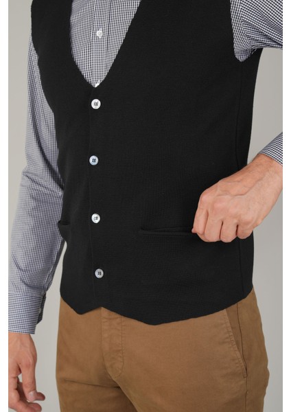 Siyah Düz Triko Yün Erkek Yelek TRYL24K24203_D99 modelleri