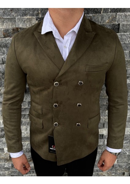 Erkek Süet Kruvaze Slim Fit Ceket