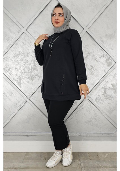 Kadın Kolye Detaylı Taşlı Tesettür Tunik