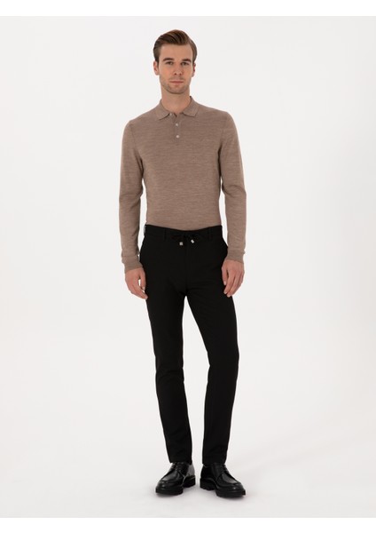Erkek Siyah Slim Fit Beli Bağcıklı Kanvas Pantolon 50308731-VR046