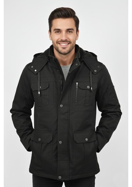 Erkek Spor Kanvas Kapüşonlu Parka 85121 BGL-ST04884