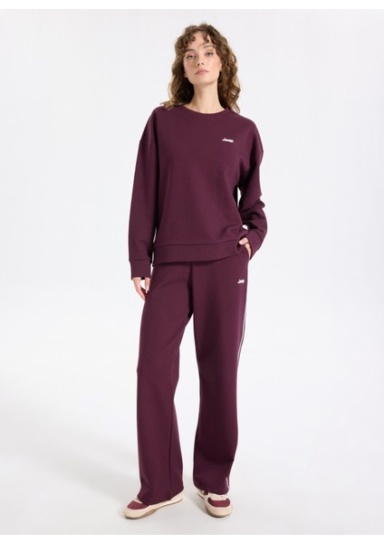 Bisiklet Yaka Baskılı Mürdüm Kadın Sweatshırt J5WL-SWT7089 fiyatları