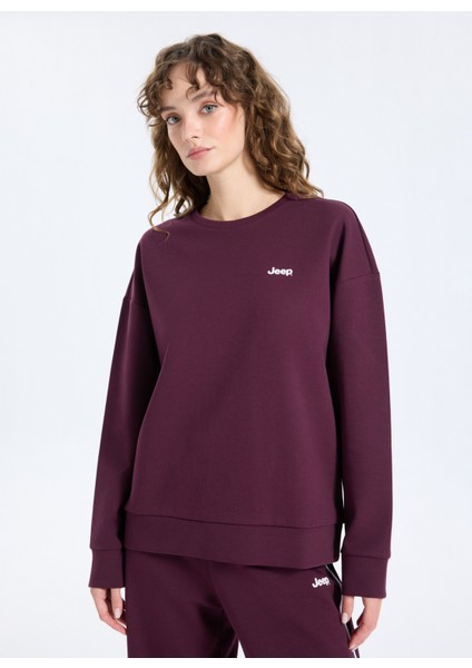 Bisiklet Yaka Baskılı Mürdüm Kadın Sweatshırt J5WL-SWT7089 modelleri