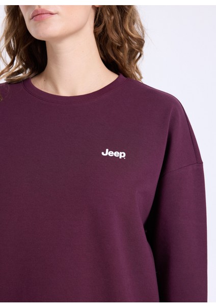 Bisiklet Yaka Baskılı Mürdüm Kadın Sweatshırt J5WL-SWT7089 indirimleri