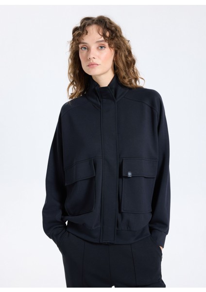 Kapüşon Yaka Düz Siyah Kadın Sweatshırt J5WL-SWT7148 modelleri