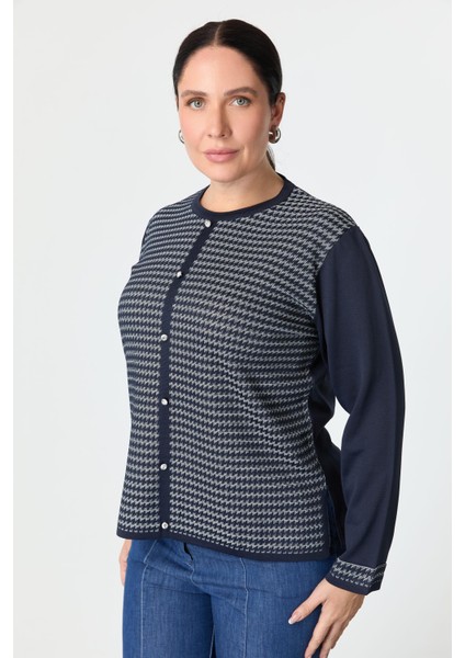 Büyük Beden Kazayağı Desenli Triko Hırka-Lacı modelleri